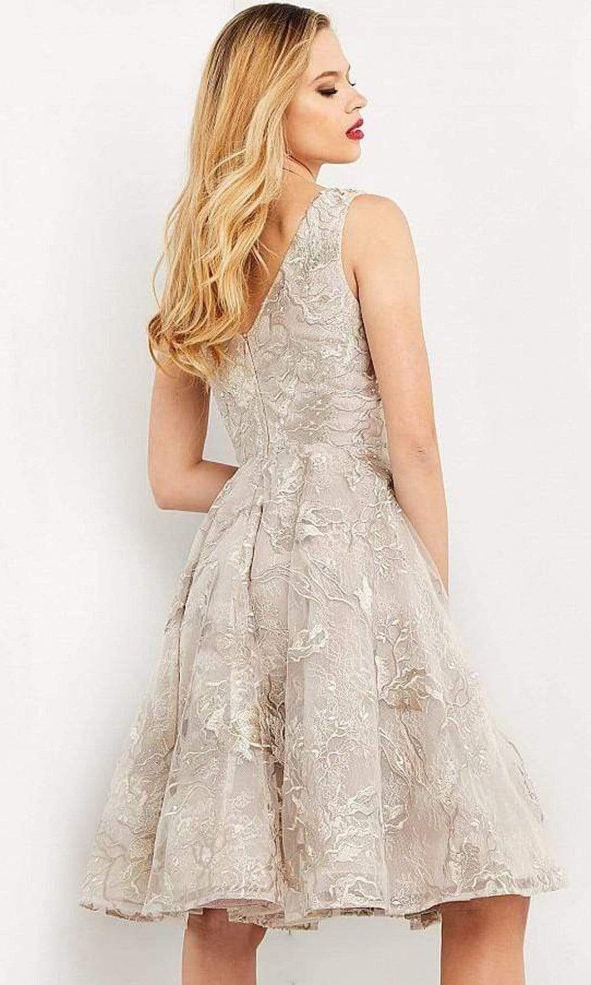 Jovani - 04442 Embroidered Fit and Flare Midi Dress