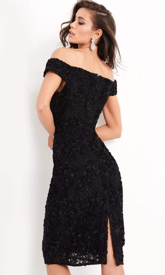 Jovani - 04763 Off-Shoulder Textured Lace Sheath Knee-Length Dress