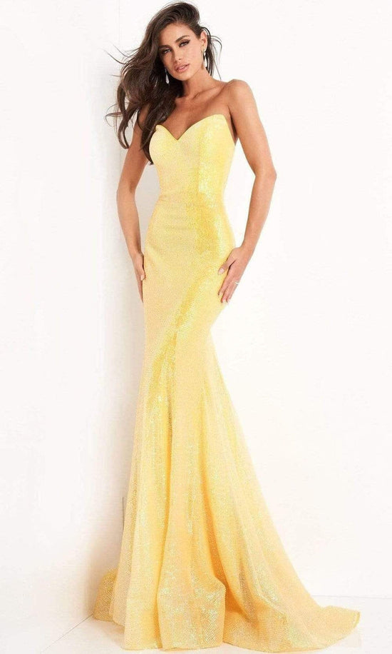 Jovani - 04831 Strapless Peaked V-Neck Sequin Mermaid Gown