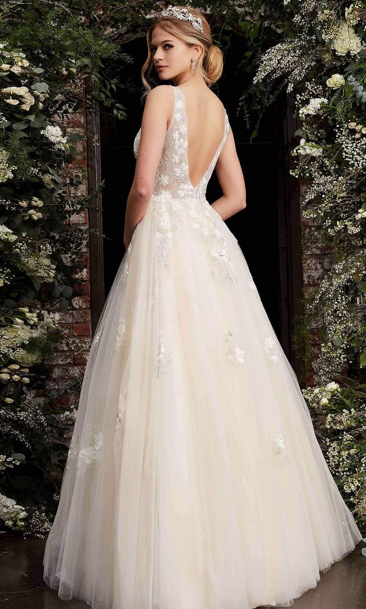 Jovani - 06286 Sheer Floral Applique Bodice Tulle Ballgown