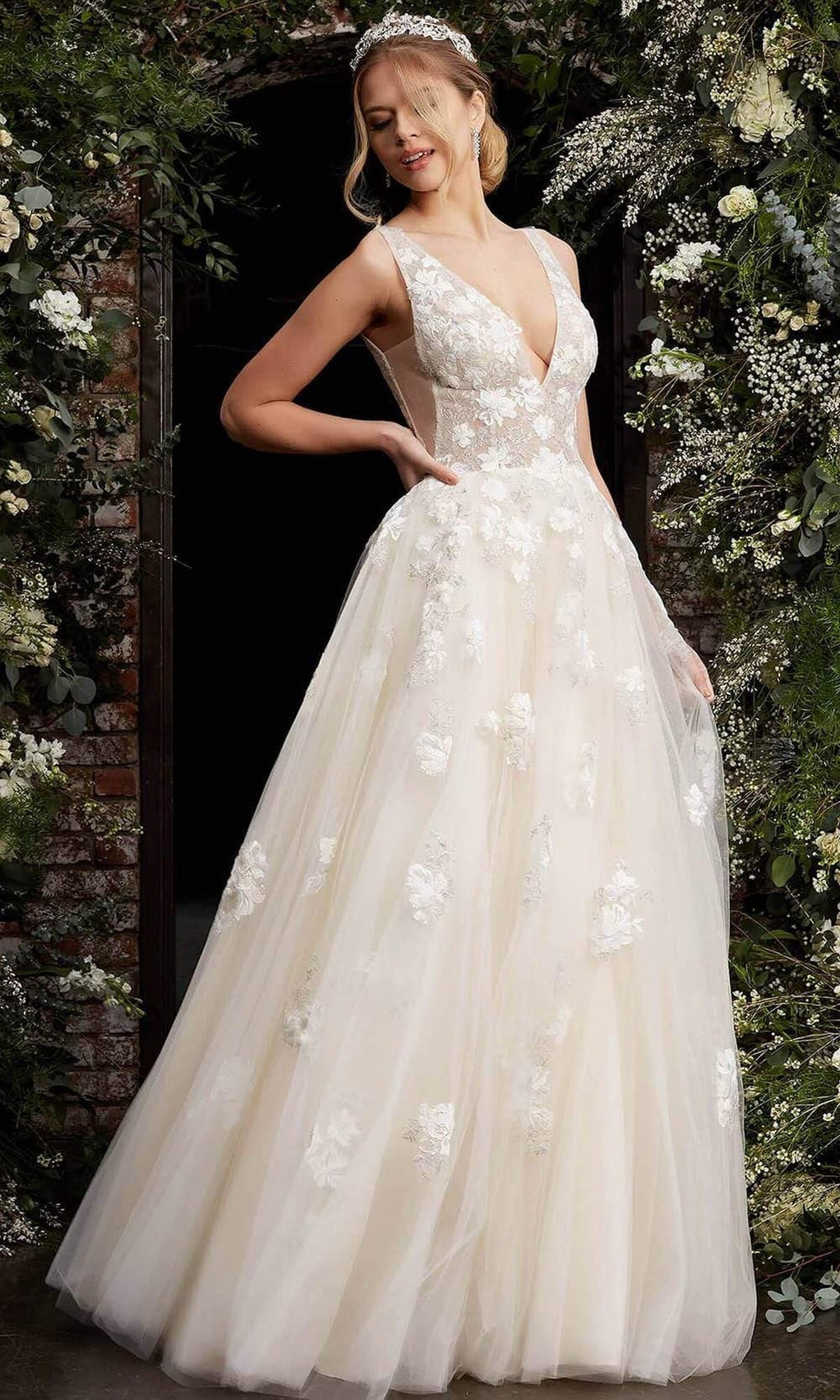 Jovani - 06286 Sheer Floral Applique Bodice Tulle Ballgown