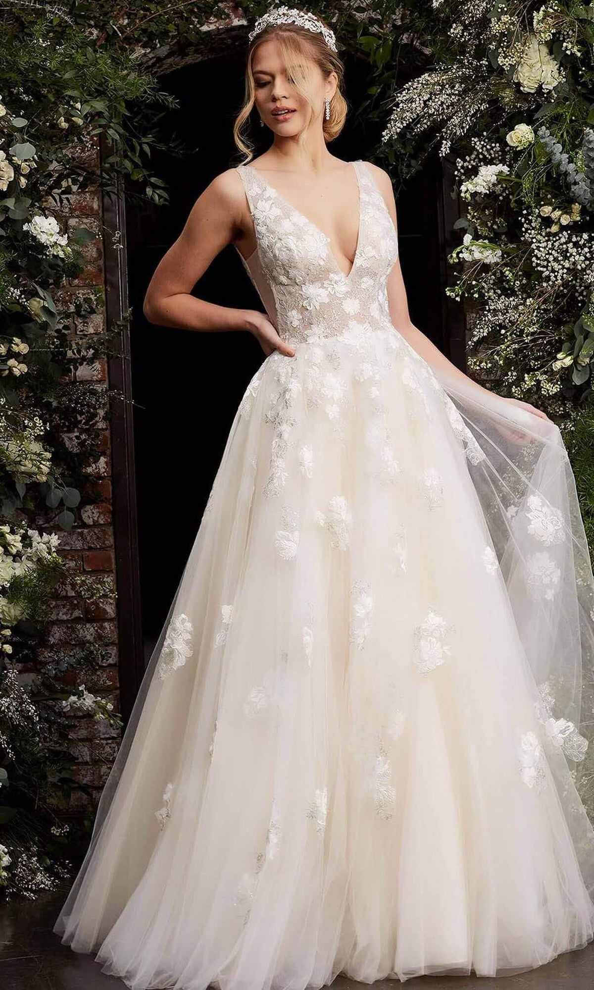 Jovani - 06286 Sheer Floral Applique Bodice Tulle Ballgown