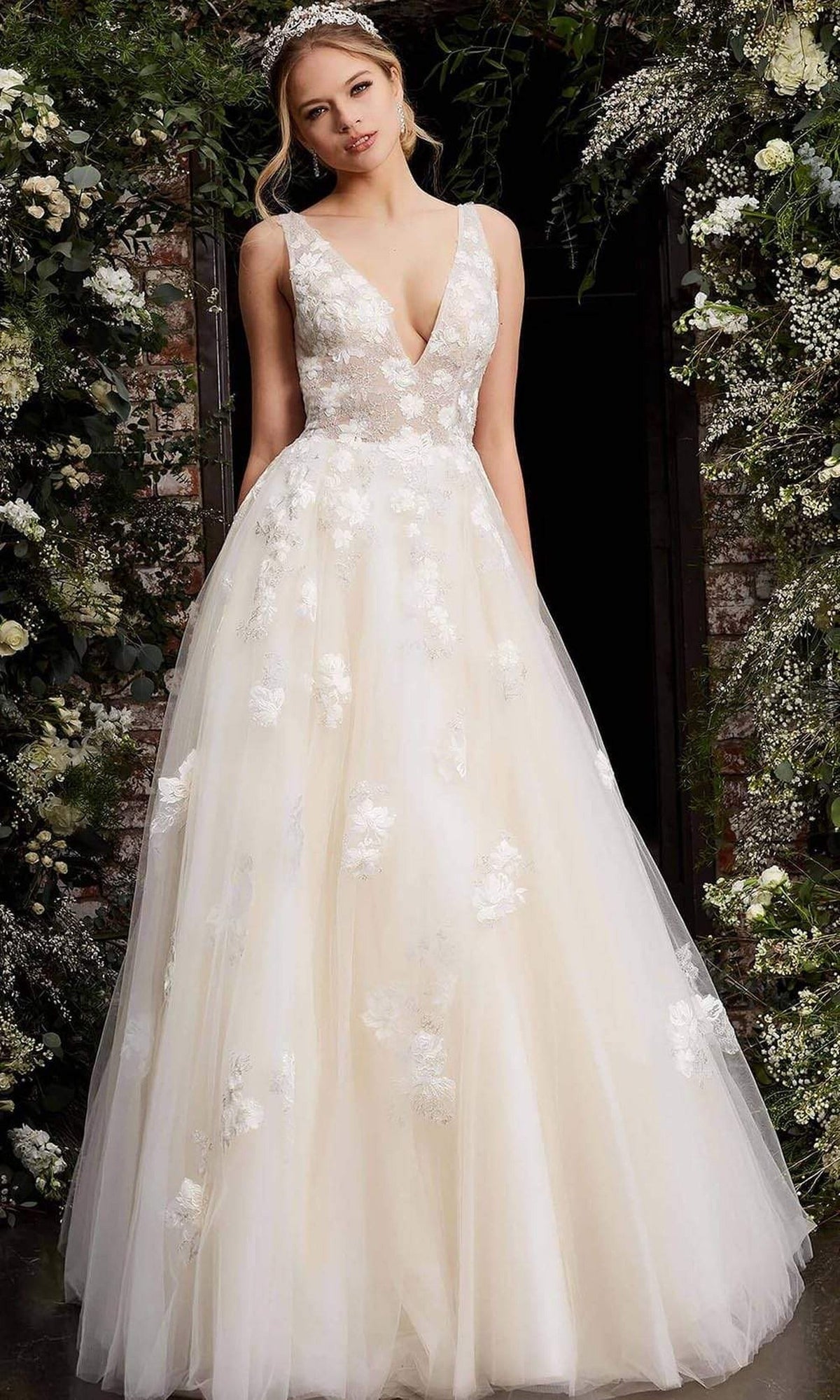 Jovani - 06286 Sheer Floral Applique Bodice Tulle Ballgown