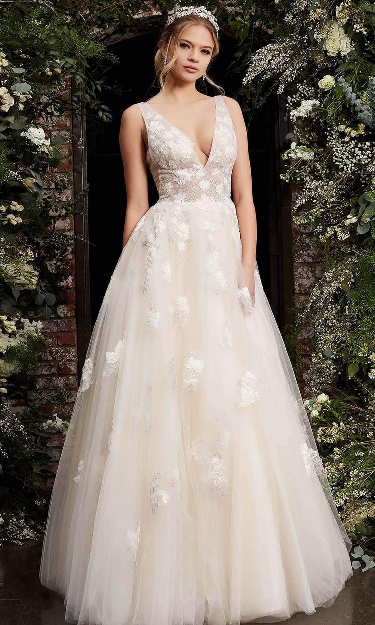 Jovani - 06286 Sheer Floral Applique Bodice Tulle Ballgown