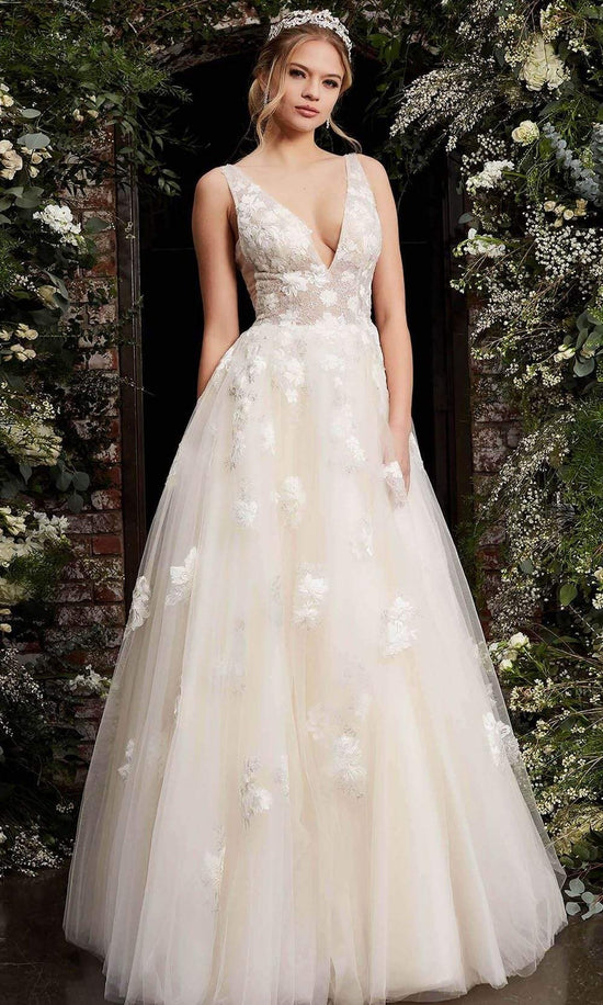 Jovani - 06286 Sheer Floral Applique Bodice Tulle Ballgown