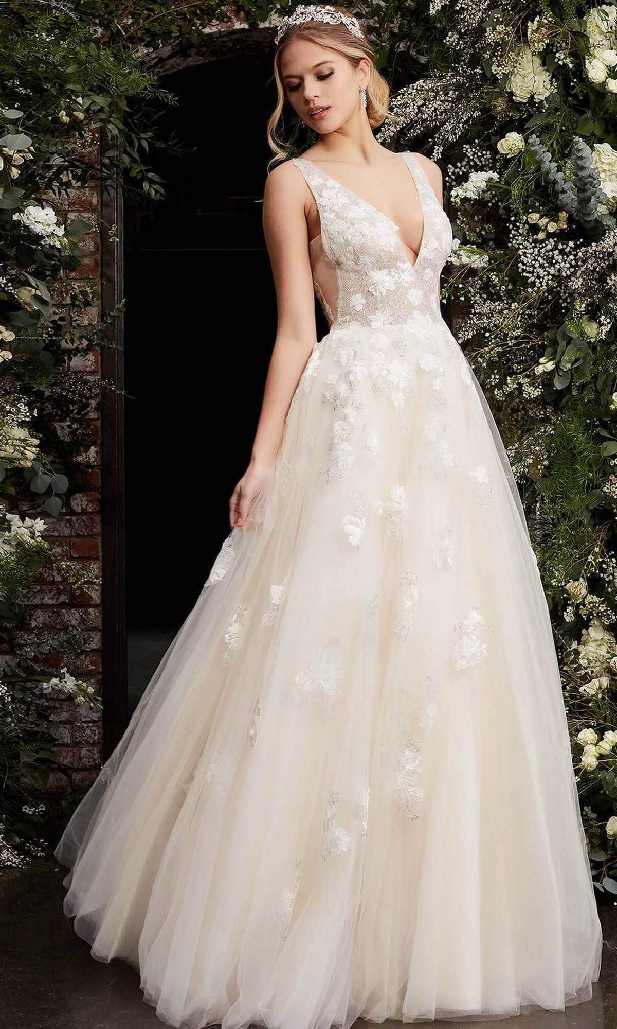 Jovani - 06286 Sheer Floral Applique Bodice Tulle Ballgown