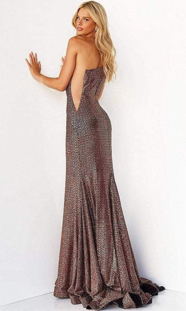 Jovani - 06333 Asymmetric Shiny Trumpet Gown