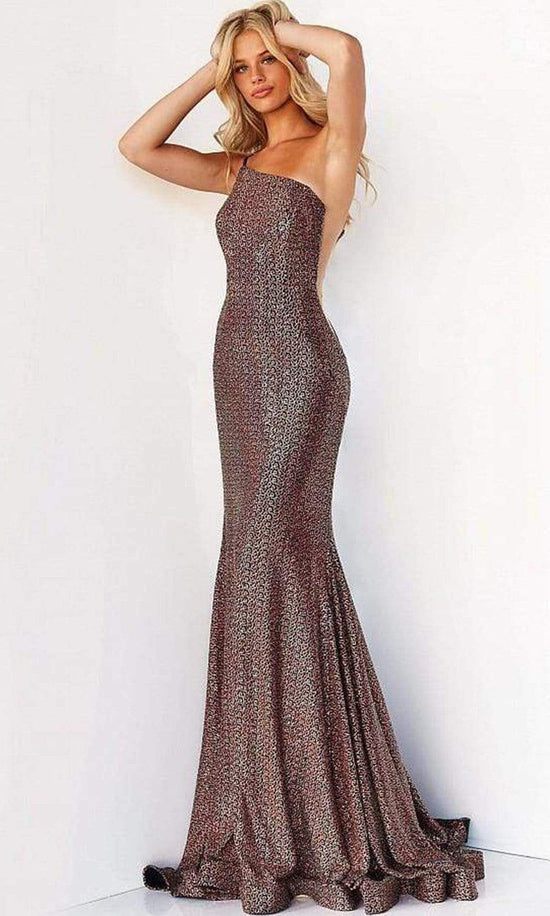 Jovani - 06333 Asymmetric Shiny Trumpet Gown - Multi - Main