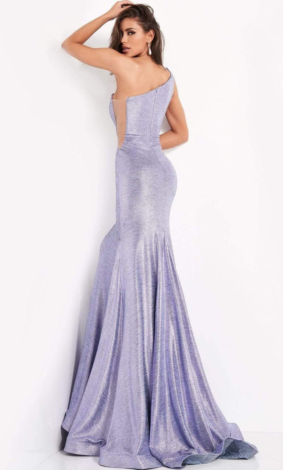Jovani - 06367 Asymmetric Neck Trumpet Dress With Train