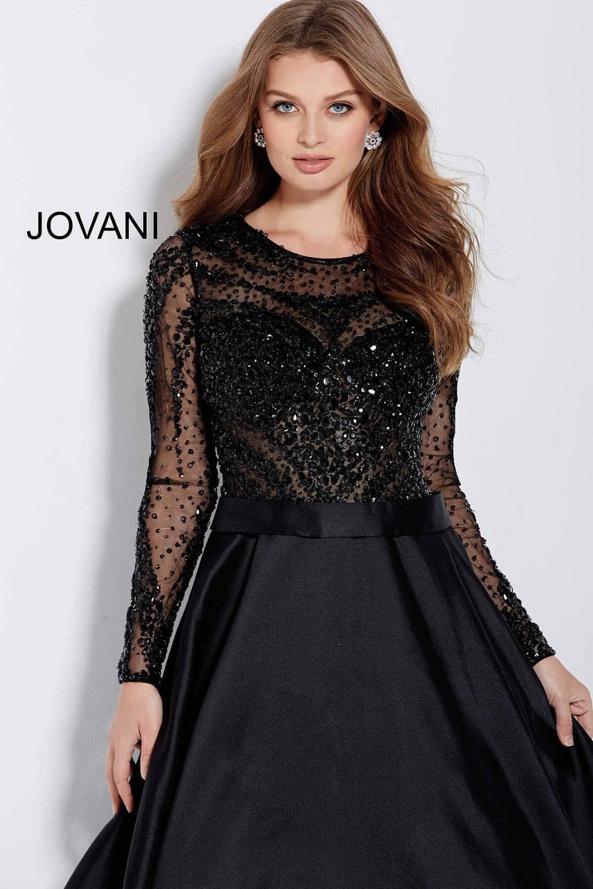 Jovani - 46066 Stone Embellished Long Sleeves Ballgown