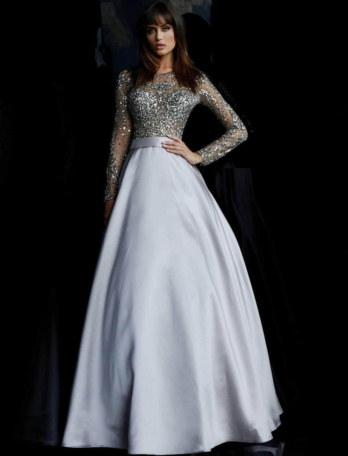 Jovani - 46066 Stone Embellished Long Sleeves Ballgown