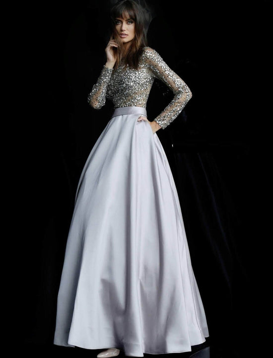 Jovani - 46066 Stone Embellished Long Sleeves Ballgown