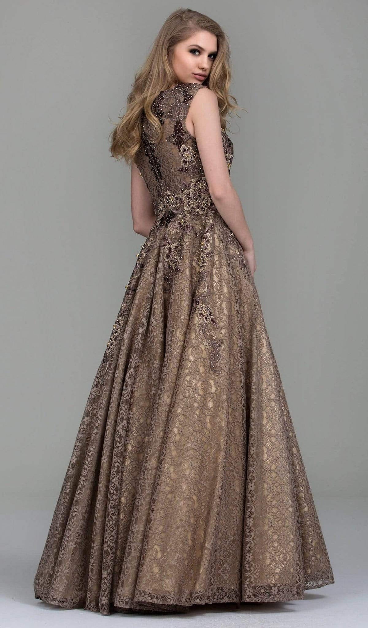 Jovani - 55877 Embellished Lace A-Line Evening Gown