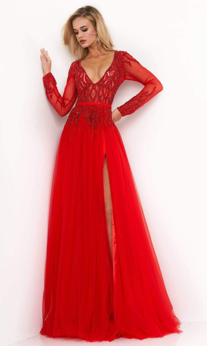 Jovani - 60325 Embellished Plunging V Neck A-line Gown