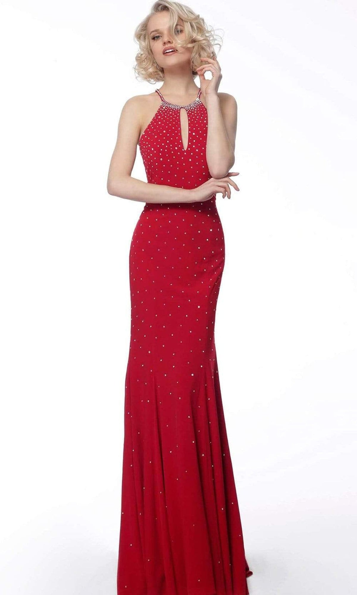 Jovani - 67101 Beaded Halter Jersey Trumpet Dress
