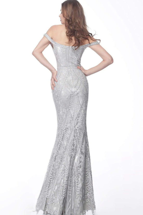 Jovani - 68130 Embroidered Deep Off-Shoulder Trumpet Dress
