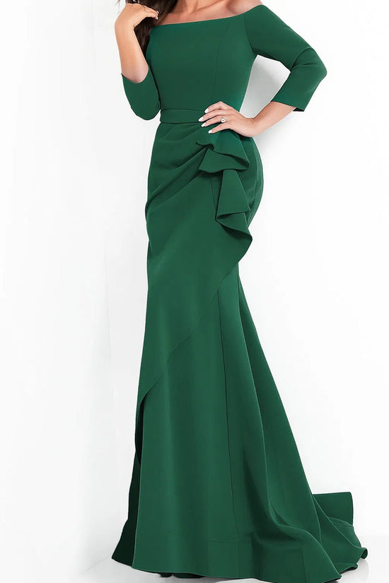 Jovani - 00446 Off Shoulder Drape Crepe Mermaid Dress