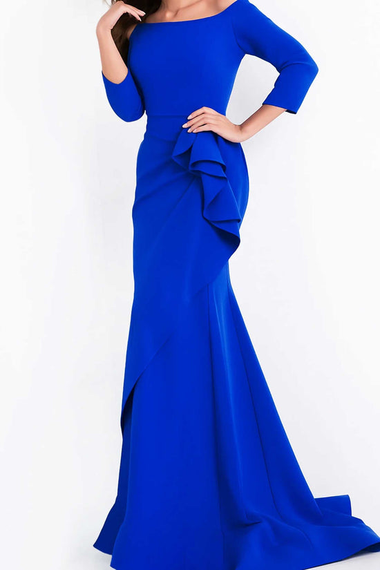 Jovani - 00446 Off Shoulder Drape Crepe Mermaid Dress