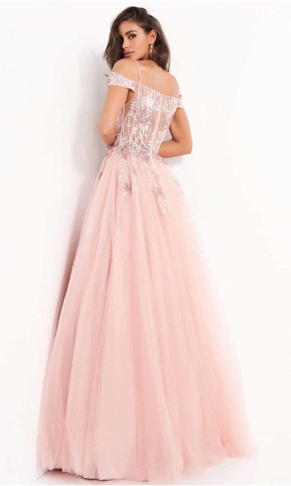 Jovani - 02022 Floral Ornate Corset Tulle Dress