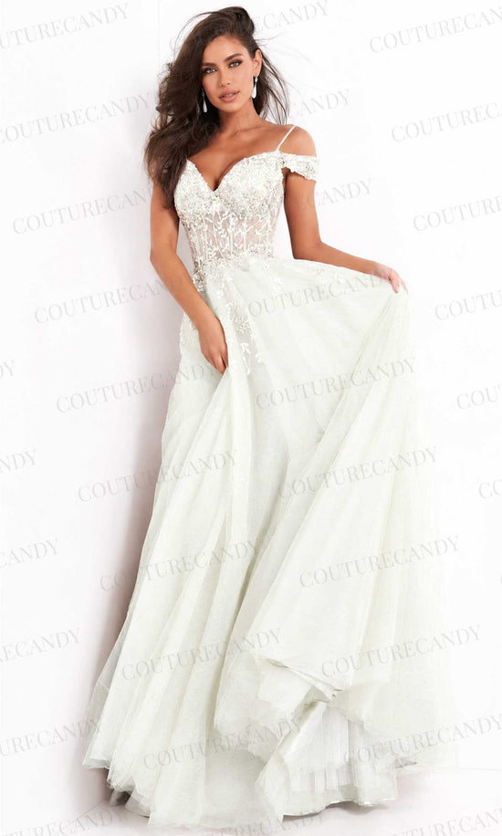 Jovani - 02022 Floral Ornate Corset Tulle Dress