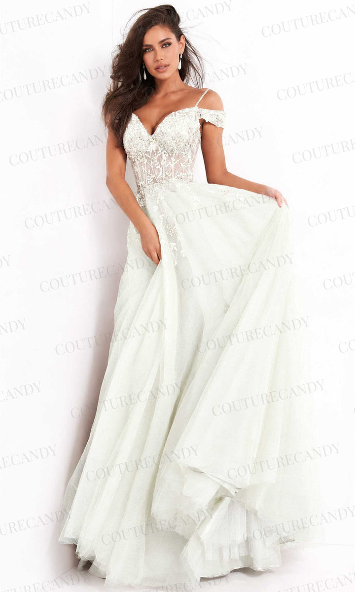 Jovani - 02022 Floral Ornate Corset Tulle Dress