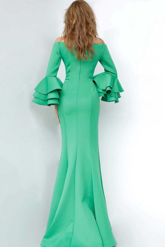 Jovani - 02140 Tiered Bell Sleeve Off Shoulder Long Gown