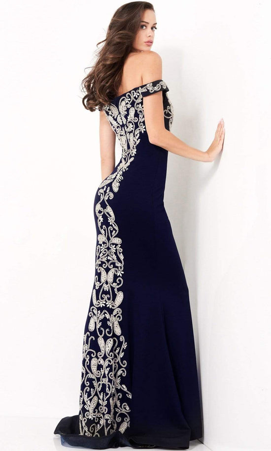 Jovani - 02576 Off Shoulder Paisley Motif Long Gown
