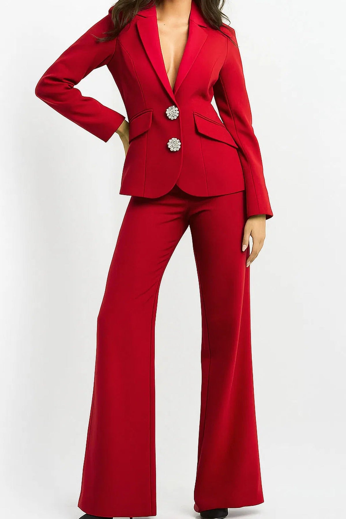 Jovani - 02637 Two Piece Deep V-Neck Pantsuit
