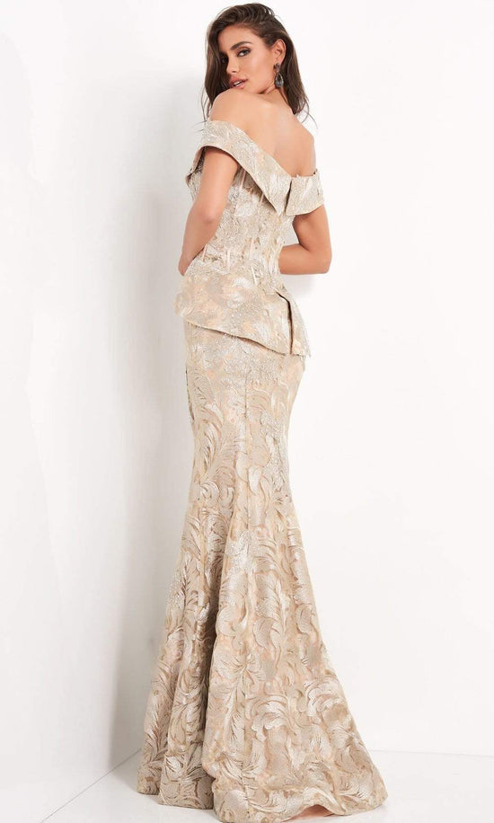 Jovani - 02762 Off Shoulder Corset Bodice Peplum Gown