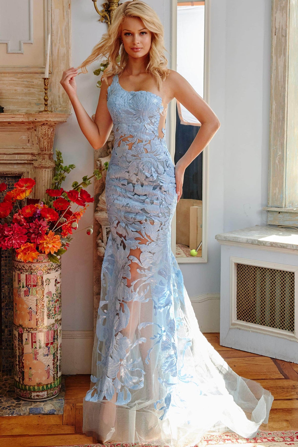 Jovani - 02895 One Shoulder Illusion Simple Prom Mermaid Gown