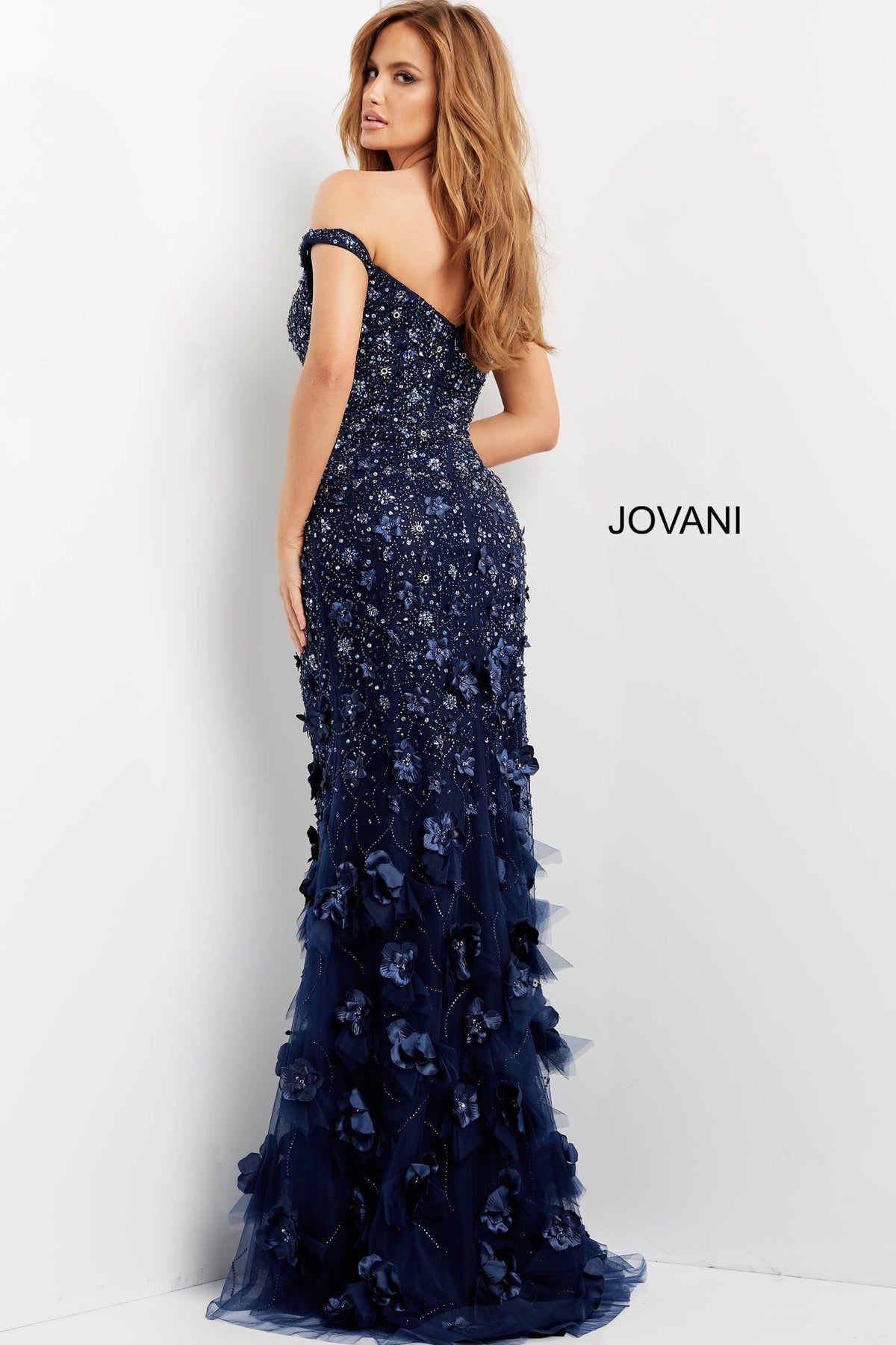 Jovani - 03191 Floral Appliques Off Shoulder Fitted Evening Dress