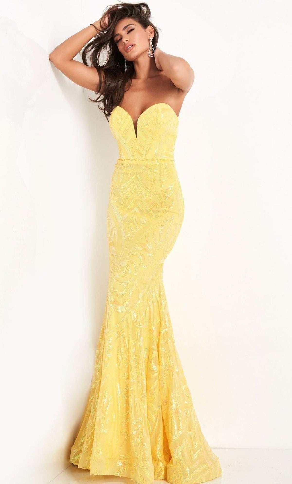 Jovani - 03445 Strapless Plunging Sweetheart Neck Sequin Gown