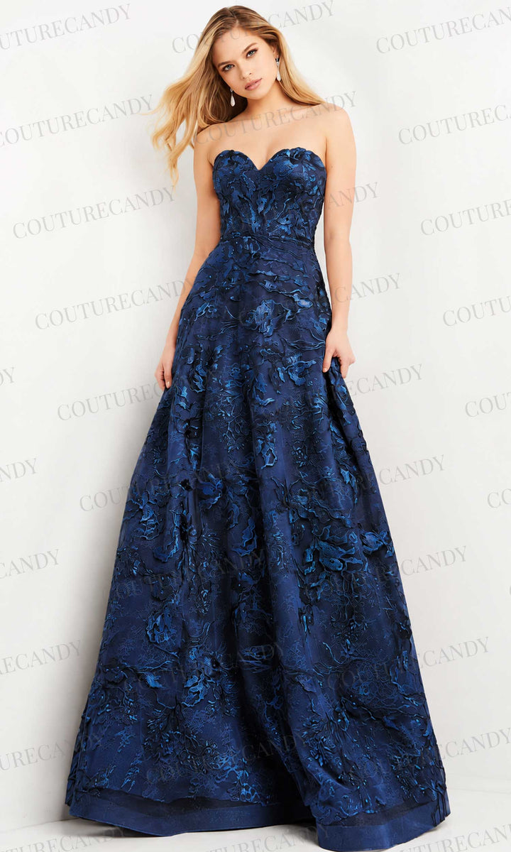 Jovani - 04441 Strapless Embroidered Floral Long Gown