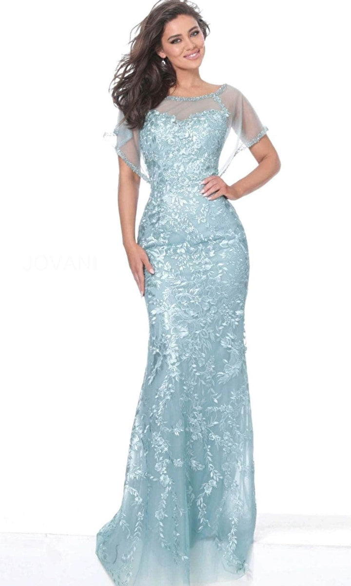 Jovani 04458 - Embroidered Illusion Formal Dress - Mint - Main