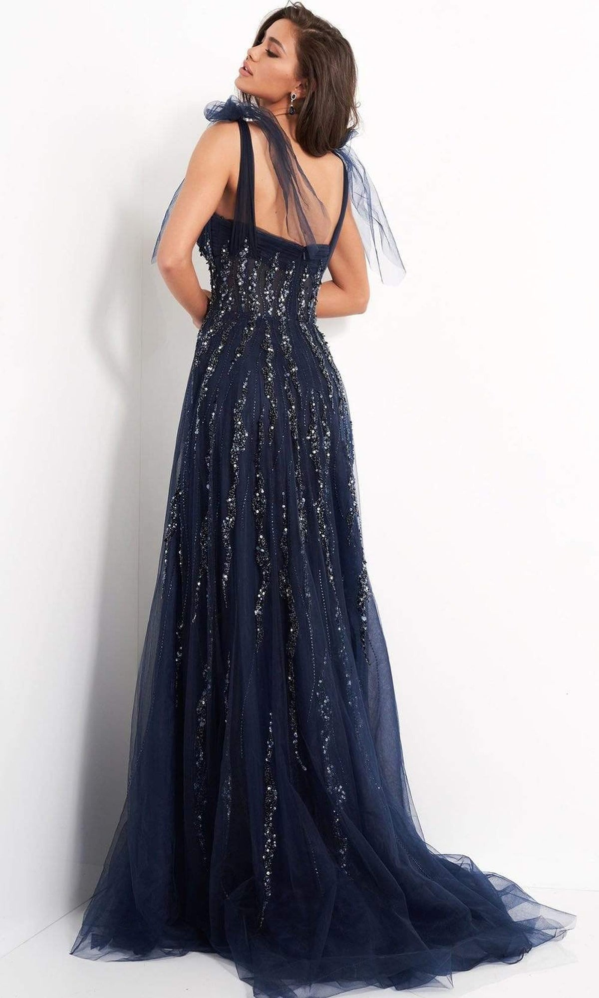 Jovani - 04634 Tie Shoulder Beaded Sweetheart A-Line Gown