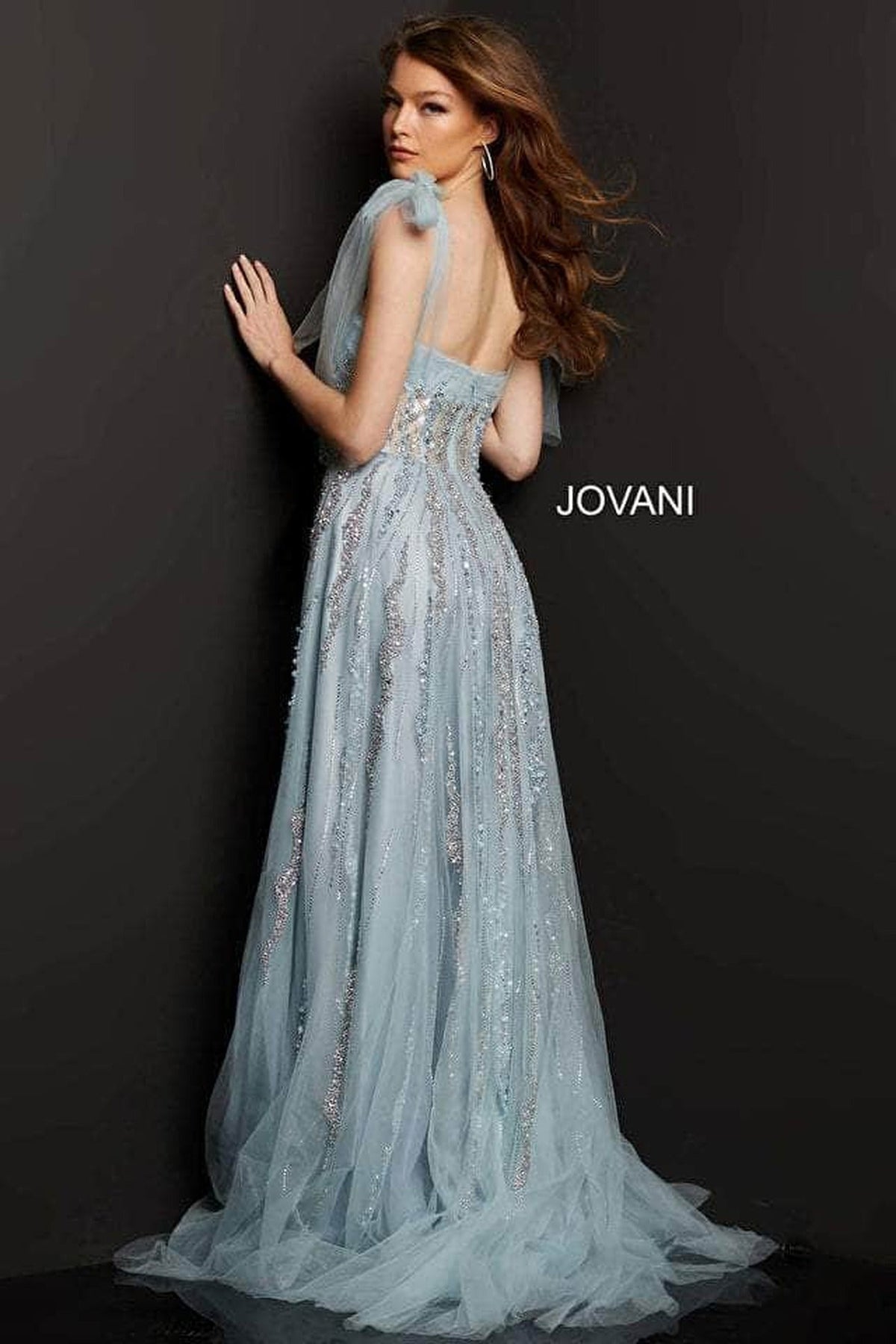 Jovani - 04634 Tie Shoulder Beaded Sweetheart A-Line Gown