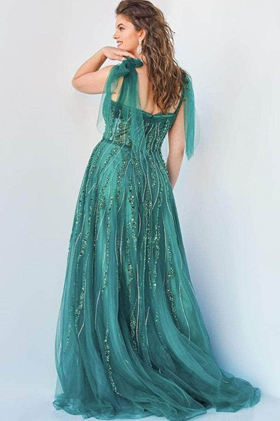 Jovani - 04634 Tie Shoulder Beaded Sweetheart A-Line Gown