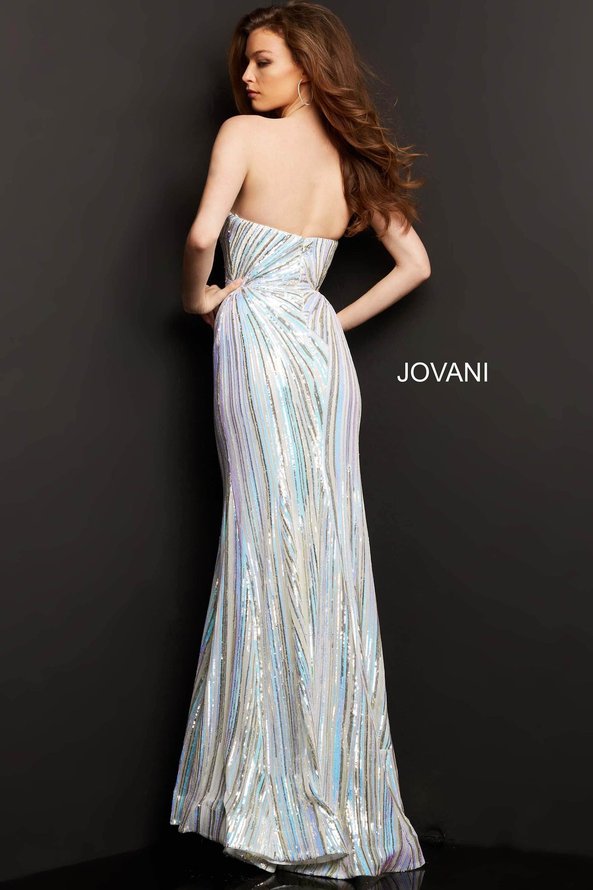 Jovani - 04810 Strapless Geometric Sequined Dress