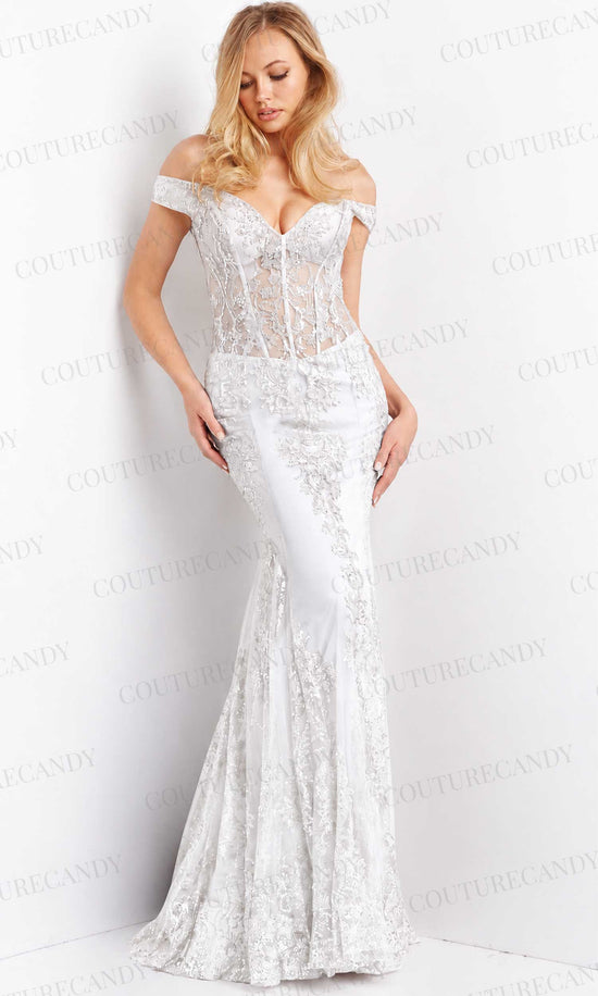 Jovani - 06369 Off Shoulder Embellished Mermaid Gown