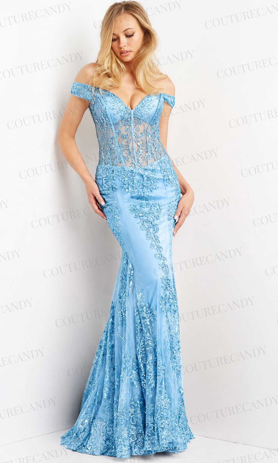 Jovani - 06369 Off Shoulder Embellished Mermaid Gown