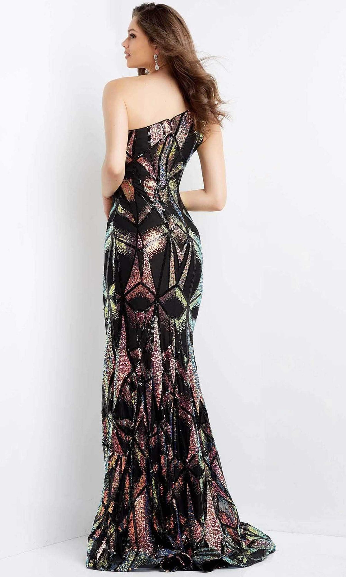 Jovani - 06417 Geometric Multi-Color Sequin Gown