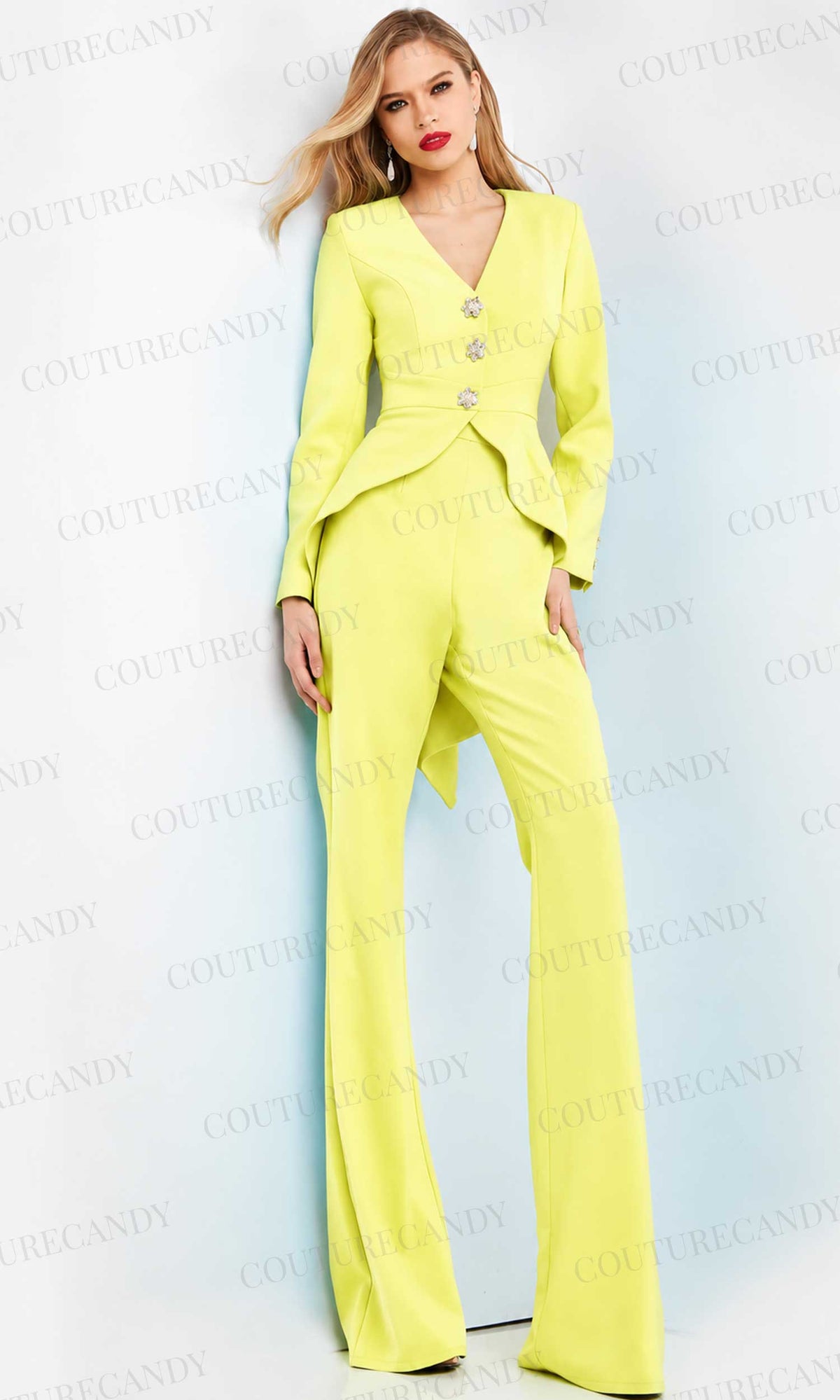 Jovani - 06479 Two Piece Racerback Pantsuit - Turquoise - Main