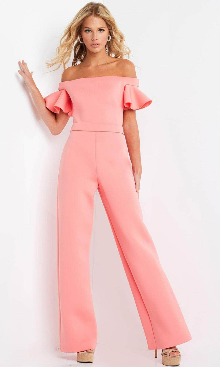 Jovani 06713 - Off Shoulder Evening Jumpsuit - Light Coral - Main