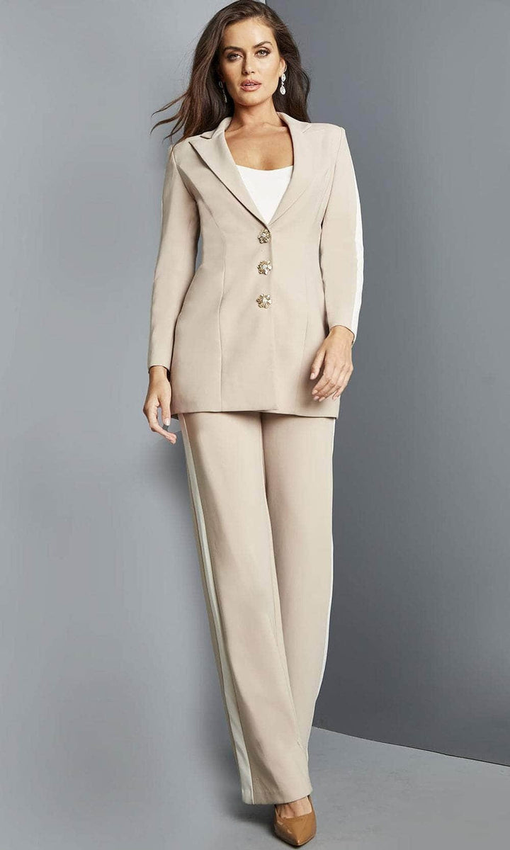 Jovani 07110 - Two-Piece V-Neck Jumpsuit - Champagne Ivory - Main