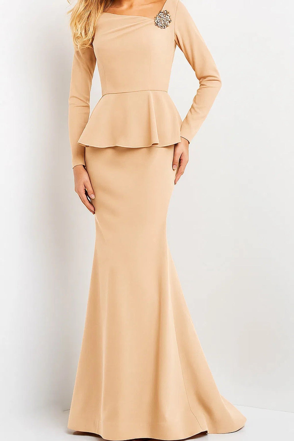 Jovani 07131 - Peplum Long Sleeve Evening Gown - Navy - Main