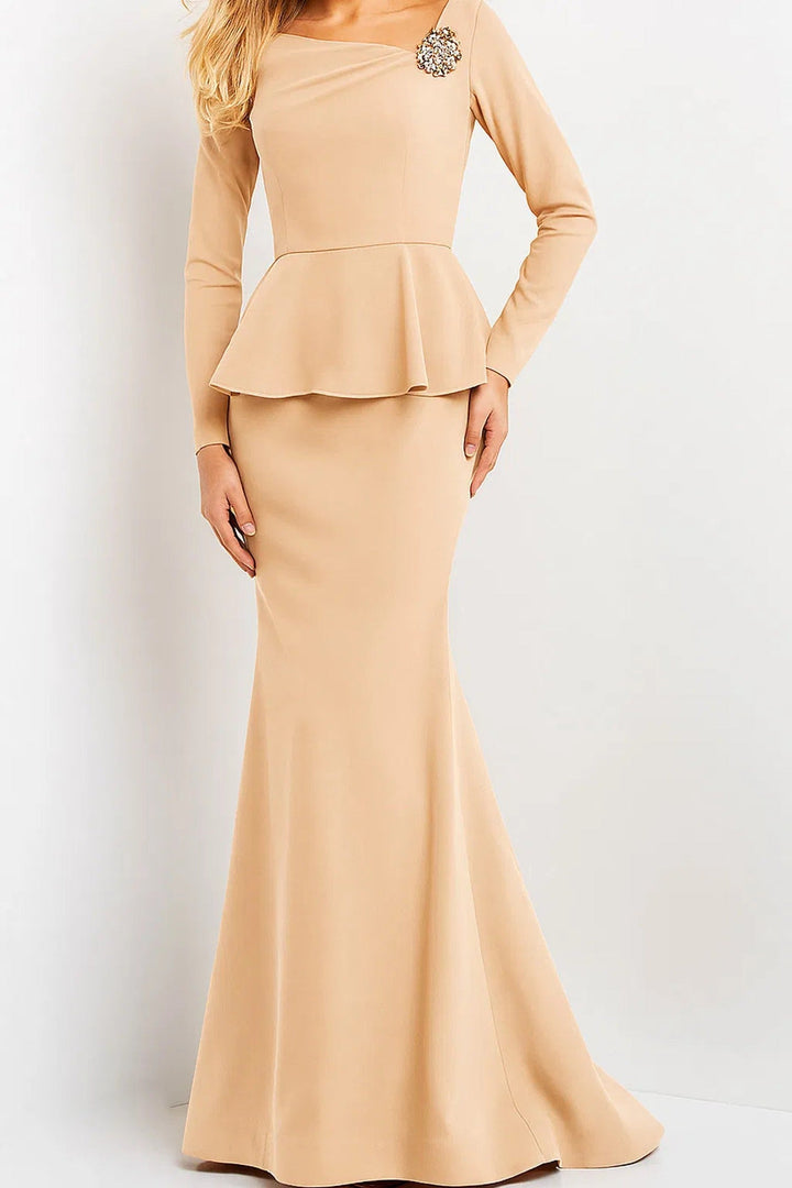 Jovani 07131 - Peplum Long Sleeve Evening Gown - Navy - Main