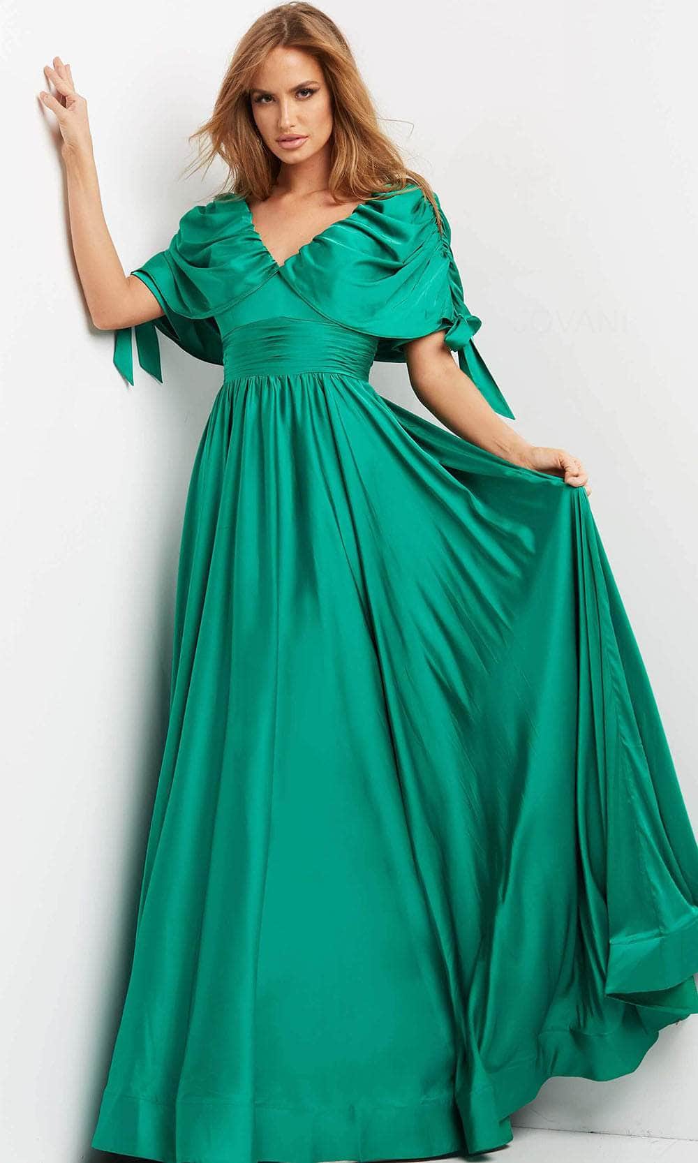 Jovani 07504 - Cap Sleeve A-Line Evening Dress - Emerald - Main