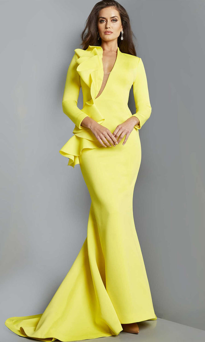 Jovani 07934 - Long Sleeve Evening Mother of the Bride Gown - Yellow - Main