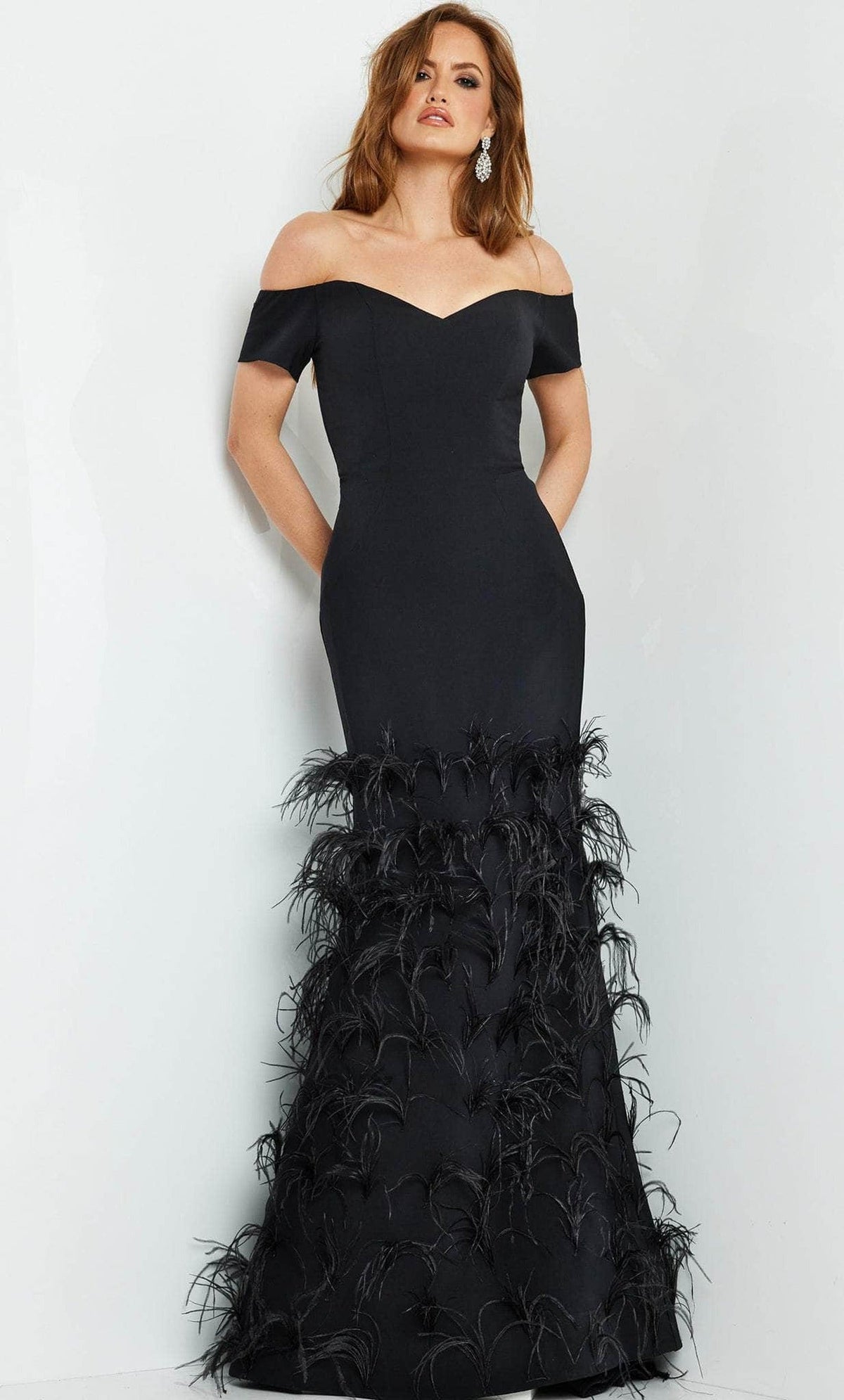 Jovani 08384 - Short Sleeve Trumpet Evening Gown