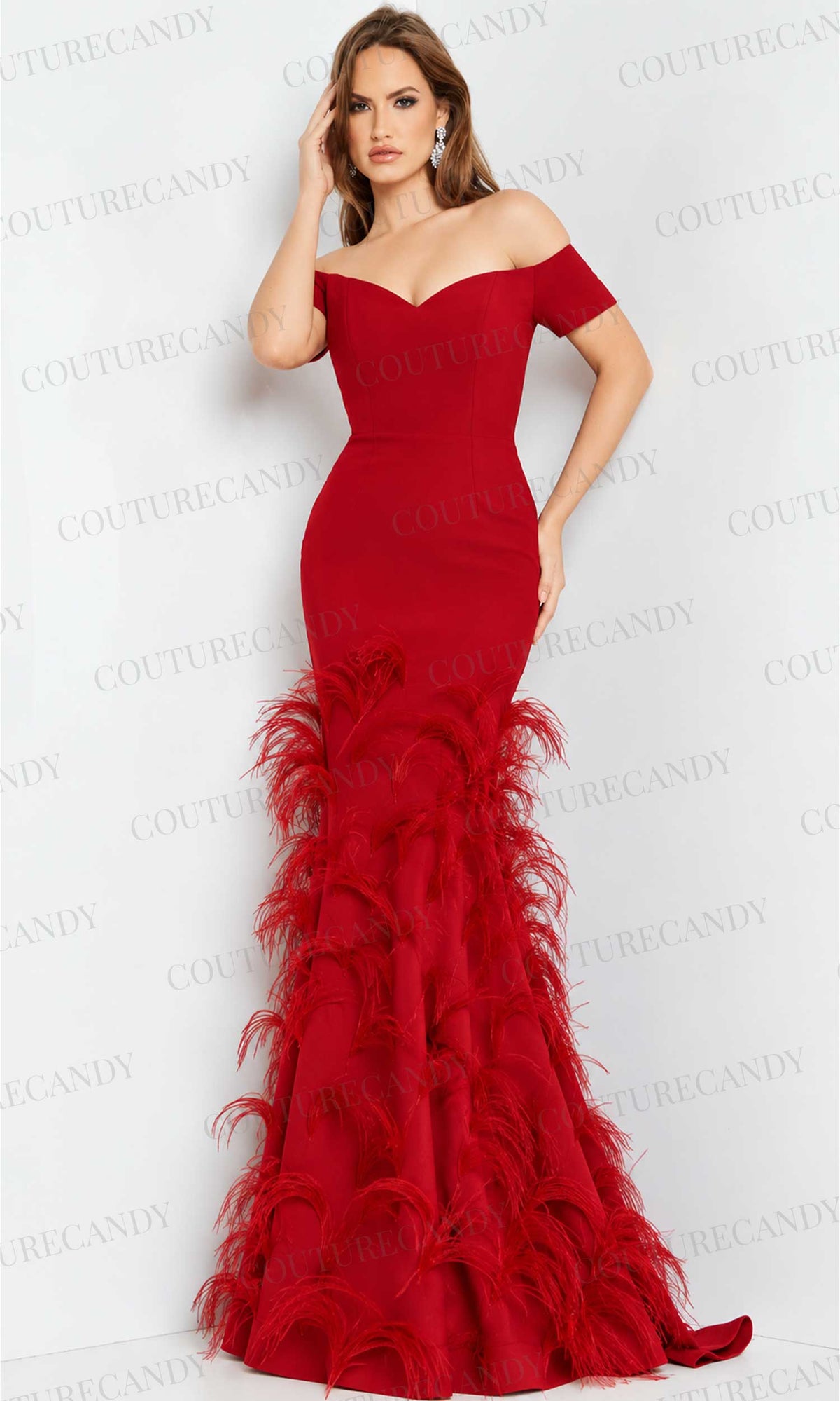 Jovani 08384 - Short Sleeve Trumpet Evening Gown
